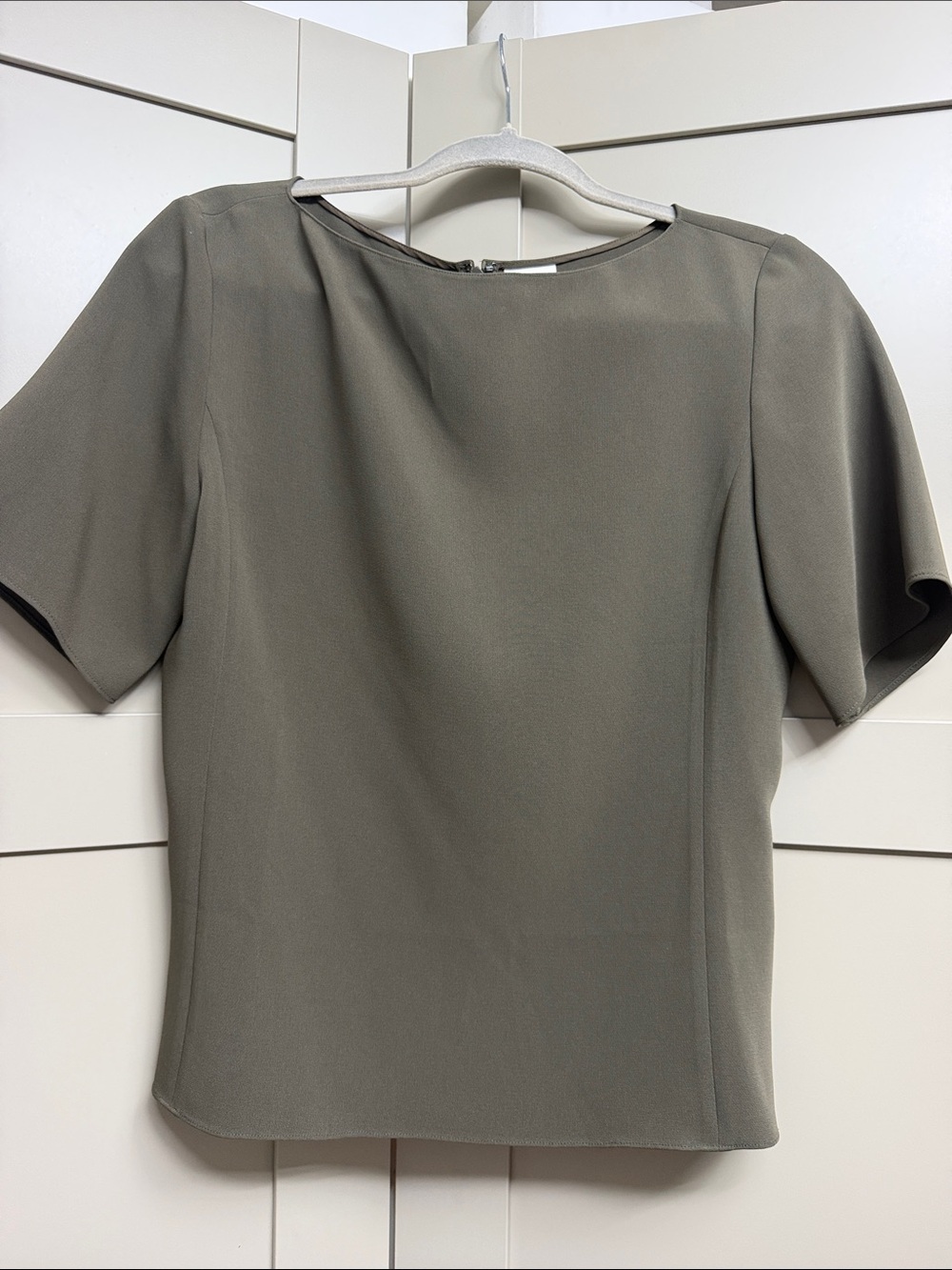 Aritzia Olive Short-Sleeve Minimalist Blouse